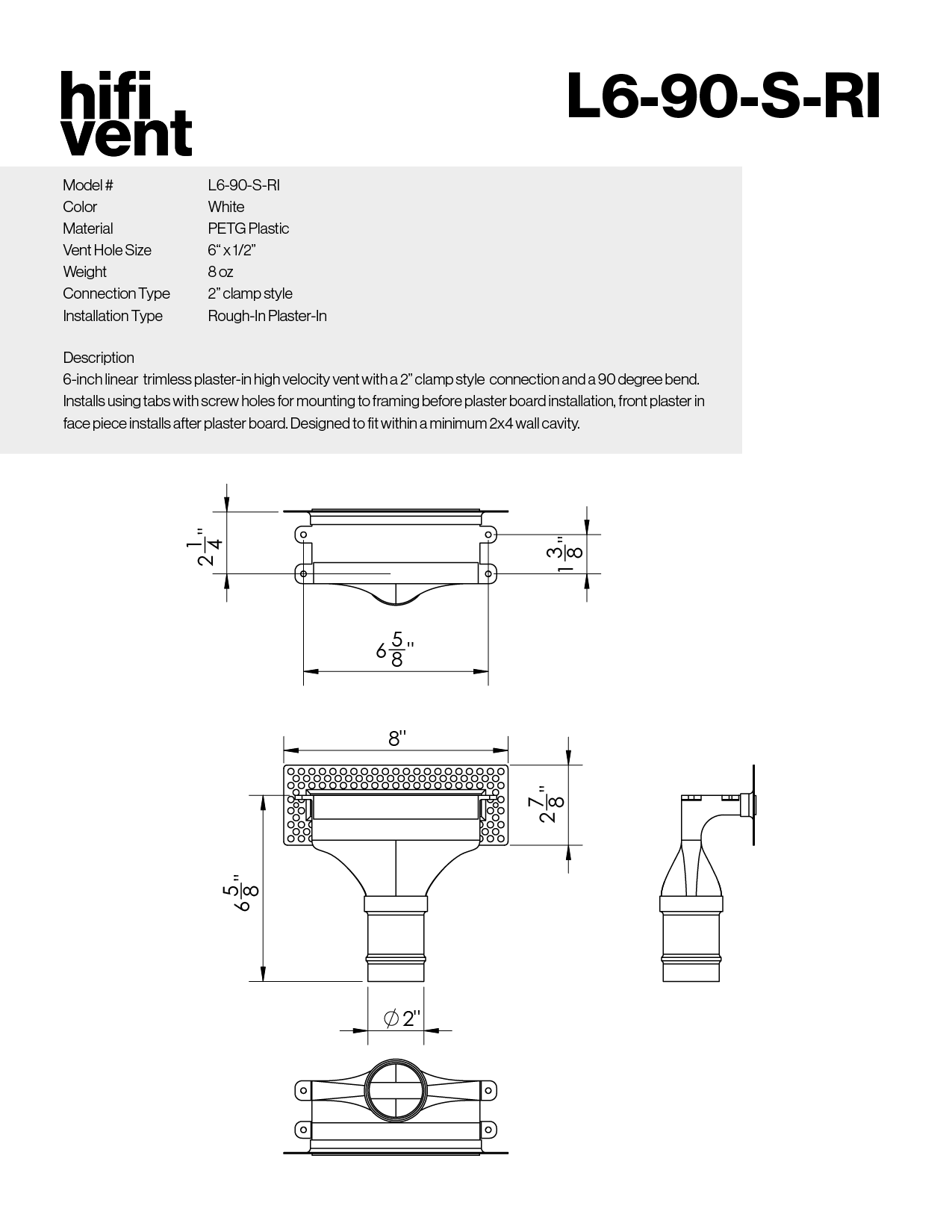 Modern 6-Inch Linear Trimless Plaster-In High Velocity Outlet