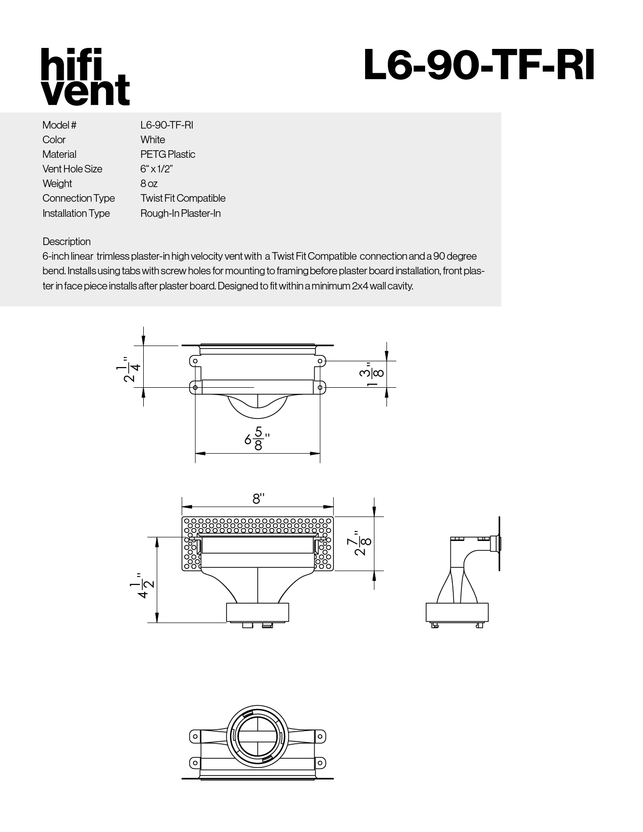 Modern 6-Inch Linear Trimless Plaster-In High Velocity Outlet