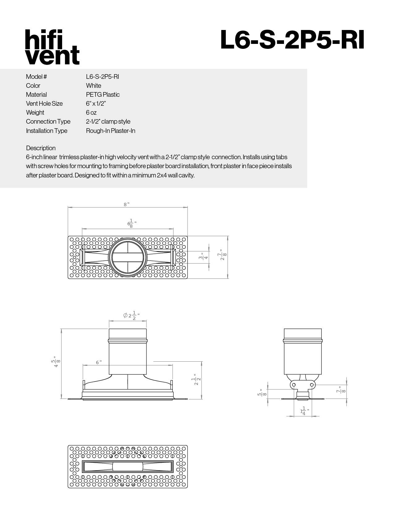 Modern 6-Inch Linear Trimless Plaster-In High Velocity Outlet