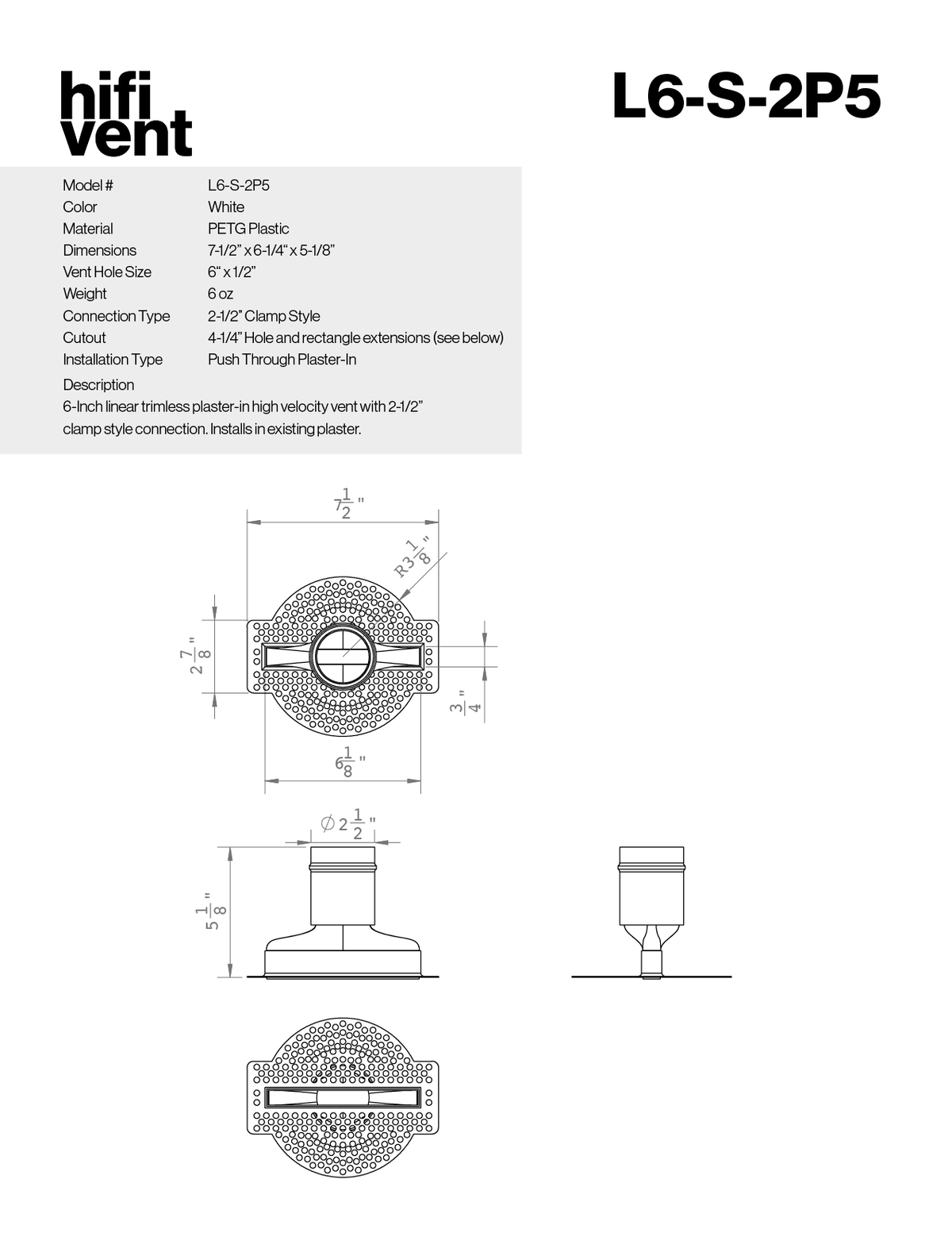 Modern 2-Inch Round Trimless Plaster-In High Velocity Outlet