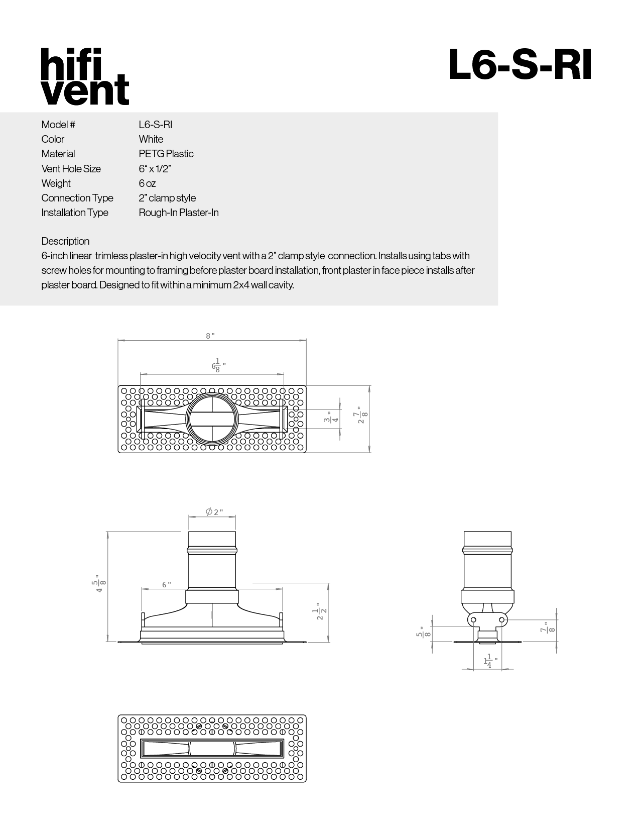 Modern 6-Inch Linear Trimless Plaster-In High Velocity Outlet