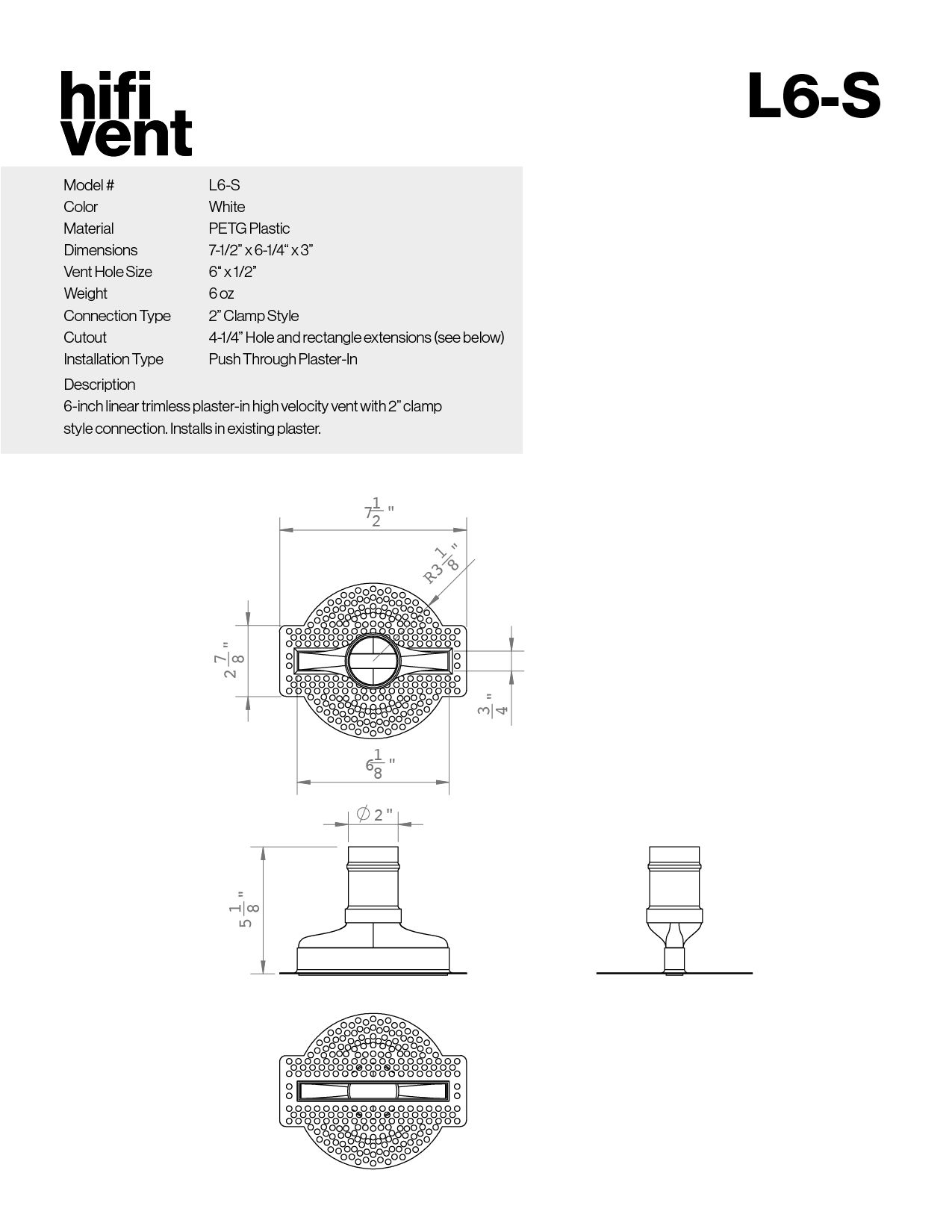 Modern 6-Inch Linear Trimless Plaster-In High Velocity Outlet