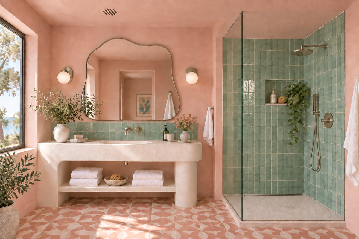 A little more color. A lot less clutter. — Hotel-inspired bathroom · 4-inch round